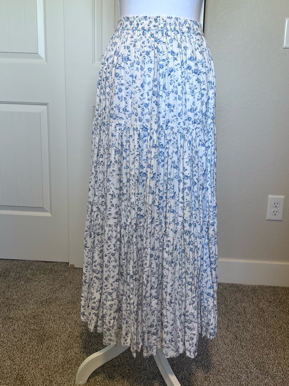 Vintage Floral Pleated Maxi Skirt by Tantrums Elastic Waist Boho Prairie Sz XL - Picture 1 of 11